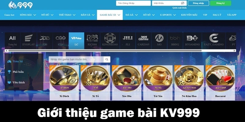 Giới thiệu về sảnh game bài KV999